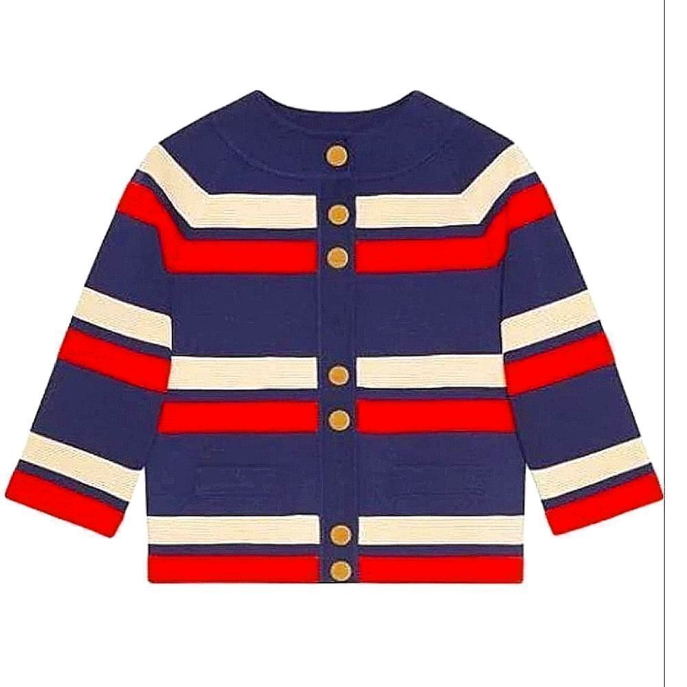 Gucci Women Silvie Striped Wool Cardigan Size Medium